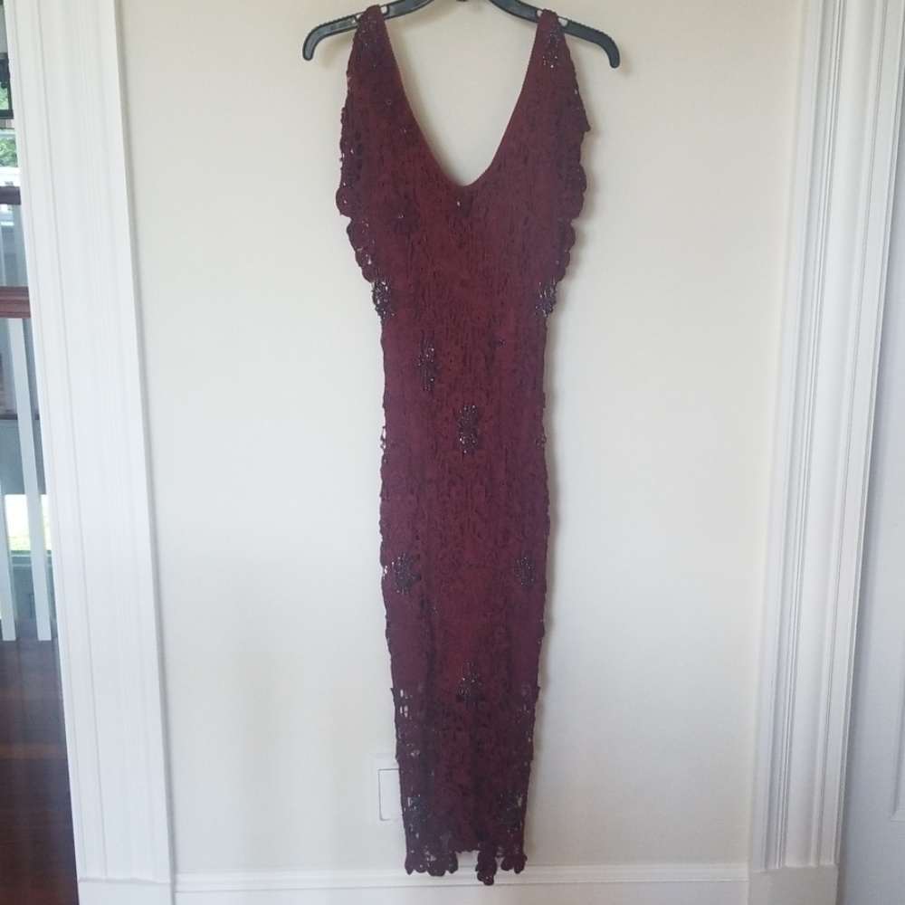 Like New Maroon beaded dress, smoke free home.